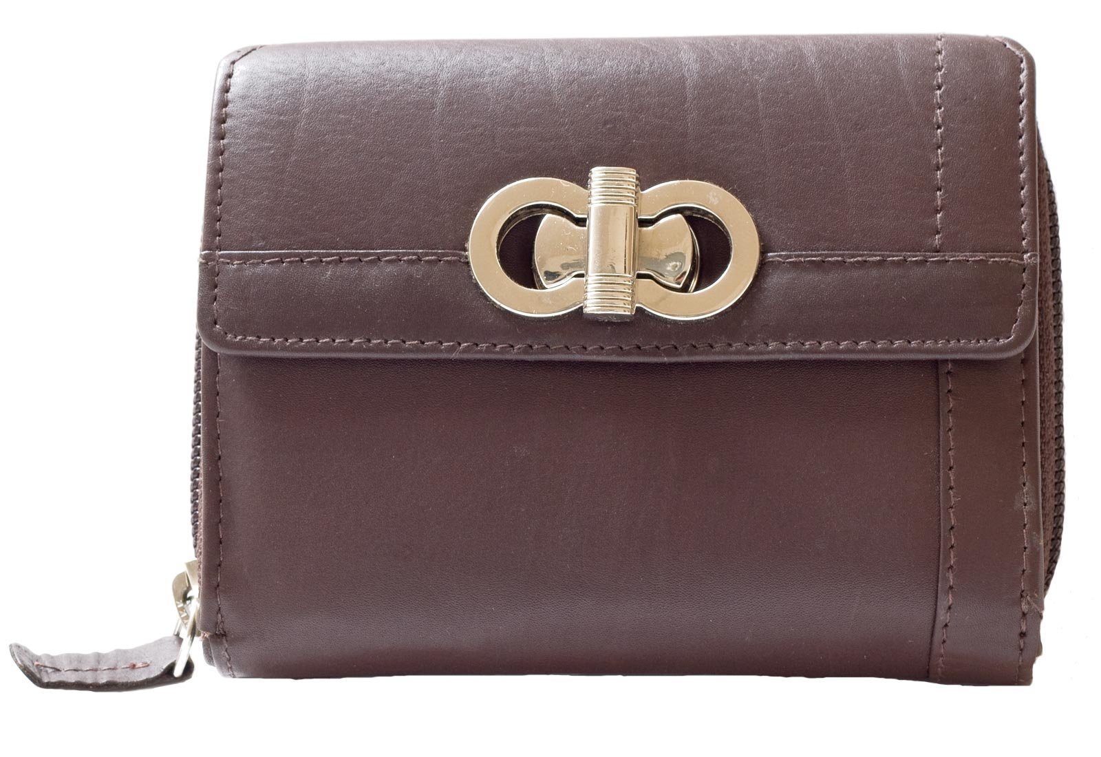 Women's Compact Sized Brown Genuine Leather Wallet HMT