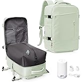 Vacuum Travel Backpack with Electric Vacpack Pump for Women, 40L Expandable Vacuum Compression Bags Personal Item Backpacks Flight Approved Traveling Carry on Suitcase Luggage, Light Green