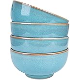 Bosmarlin Ceramic Soup Bowl Set of 4, 24 Oz, Cereal Bowl for Oatmeal, Dishwasher and Microwave Safe (5.75 Inches, Lake Blue)