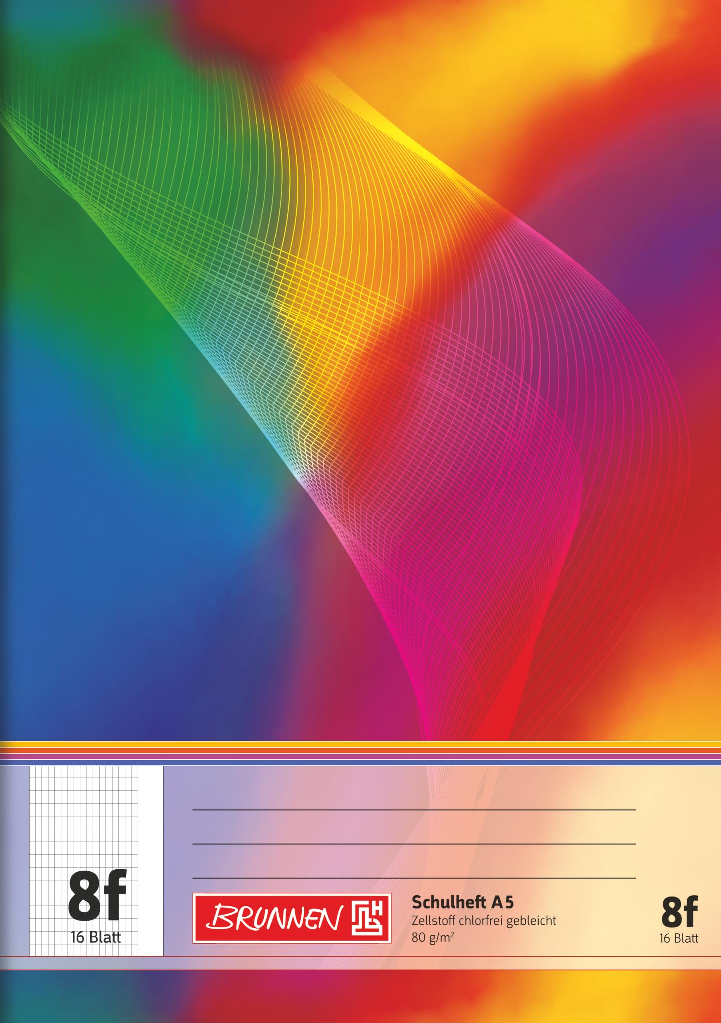 BRUNNEN Exercise Book, A5, ruling Style 8f, 16 Sheets, Multi-Coloured