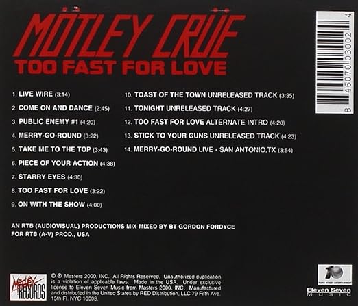 Motley Crue Too Fast For Love Amazon Com Music
