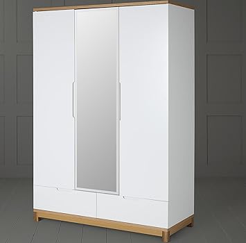 Tesco New Oslo 3 Door 2 Drawer Mirrored Triple Wardrobe White