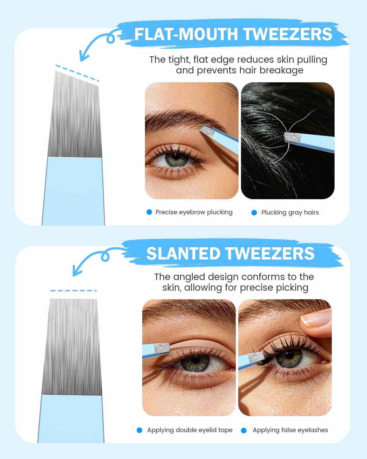 BEZOX Pinzetten Set 2 St - Edelstahl Pinzette Perfekte Präzision zum Augenbrauenzupfen Gesichtshaarentfernung Hochwertige Pinzette für eingewachsene Haare 3
