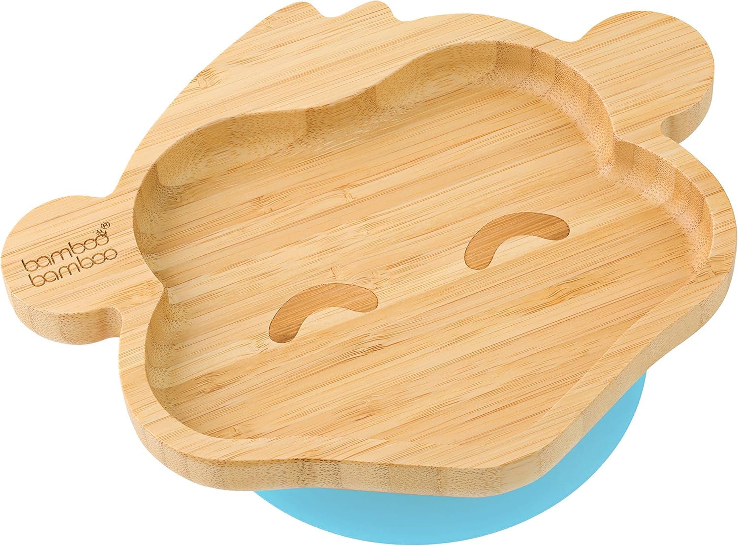 bamboo bamboo Baby and Toddler Plate with Suction for Feeding and Weaning, Bamboo Monkey Plate with Secure Suction for Babies from 6 Months (Monkey, Blue)