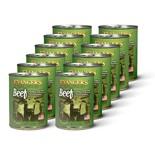 EVANGER’S HERITAGE CLASSIC BEEF DOG FOOD – 12 COUNT, 12.5 OZ EACH – GRAIN & GLUTEN FREE, SINGLE-SOURCE PROTEIN – KOSHER QUALIFIED & ENDORSED BY CHICAGO RABBINICAL COUNCIL