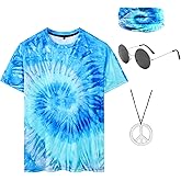 Inrajoper Hippie Costume for Men 60s 70s Colorful T-Shirt Outfits 4 PCS Accessories Set for Theme Party