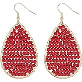 Winssigma Turquoise Teardrop Earrings, Boho Colorful Beads Fashion Hoop Earrings for Women Bohemian Jewelry