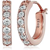Amazon Essentials Platinum or Gold Plated Sterling Hoop Earrings set with Round Cut Infinite Elements Cubic Zirconia, (previously Amazon Collection)