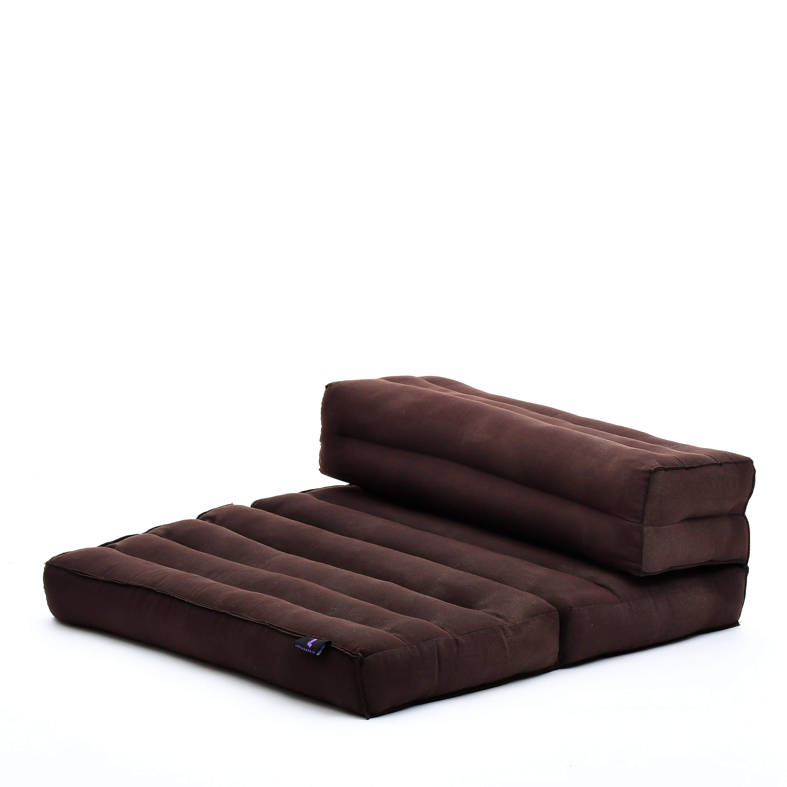 Leewadee Foldable Floor Mattress – 2 in 1 Floor Meditation Mat for Yoga and Relaxation, Seating Futon with Kapok, 50 x 70 cm, Brown