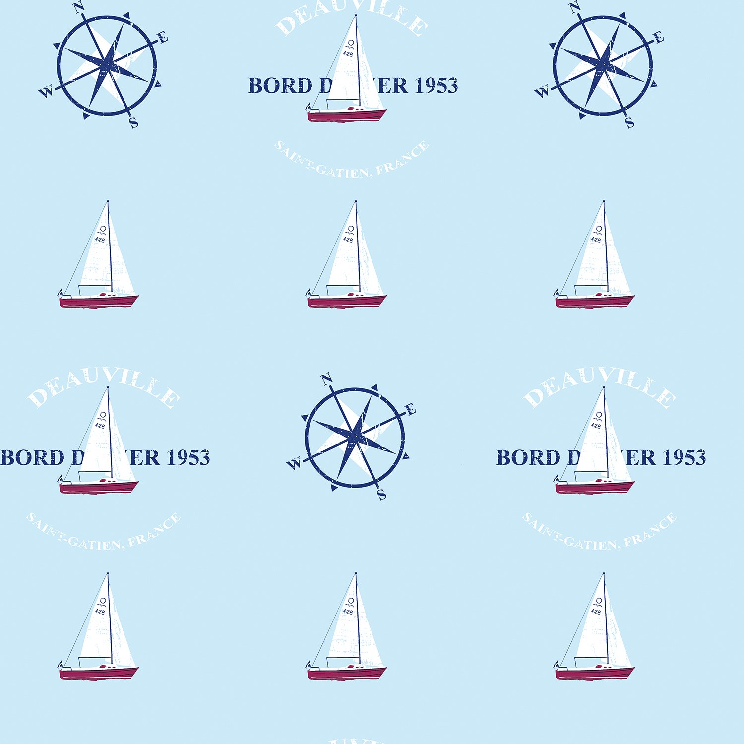 Galerie G23037 Deauville 2, Boats Design Wallpaper, Sky Blue, 10m x 53cm