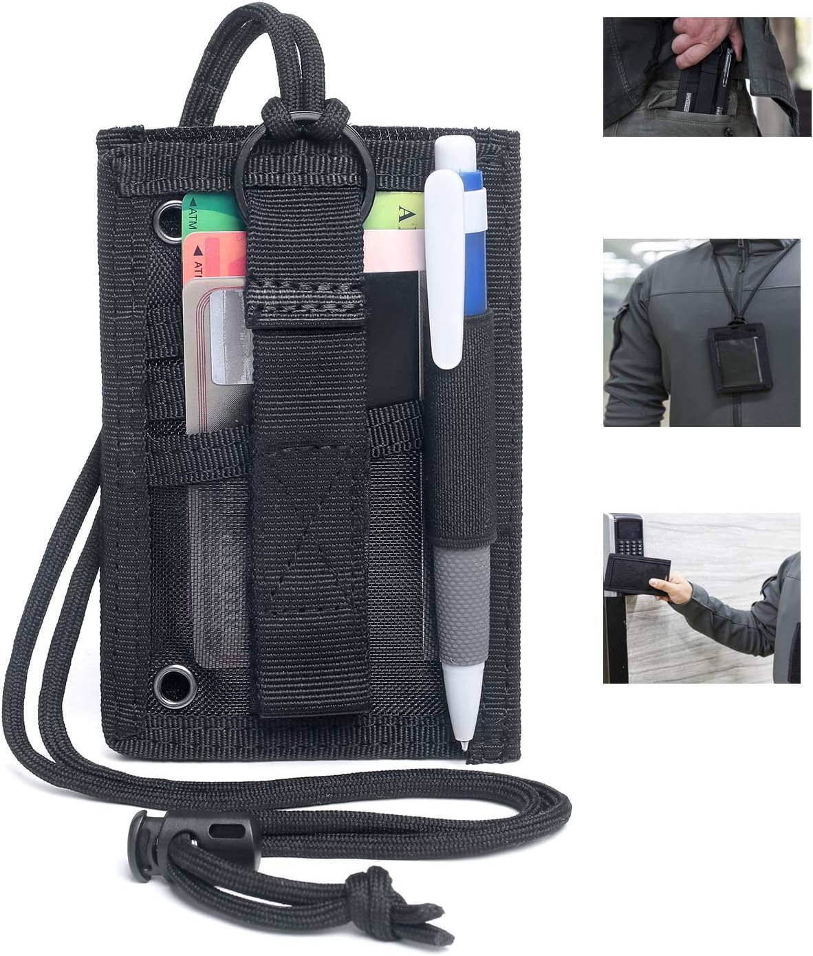 REIUHG Tactical ID Badge Holder Neck Lanyard Name Tags Holder Transparent Window Vertical or a Horizontal ID Holder Key Ring and Credit Card Organizer