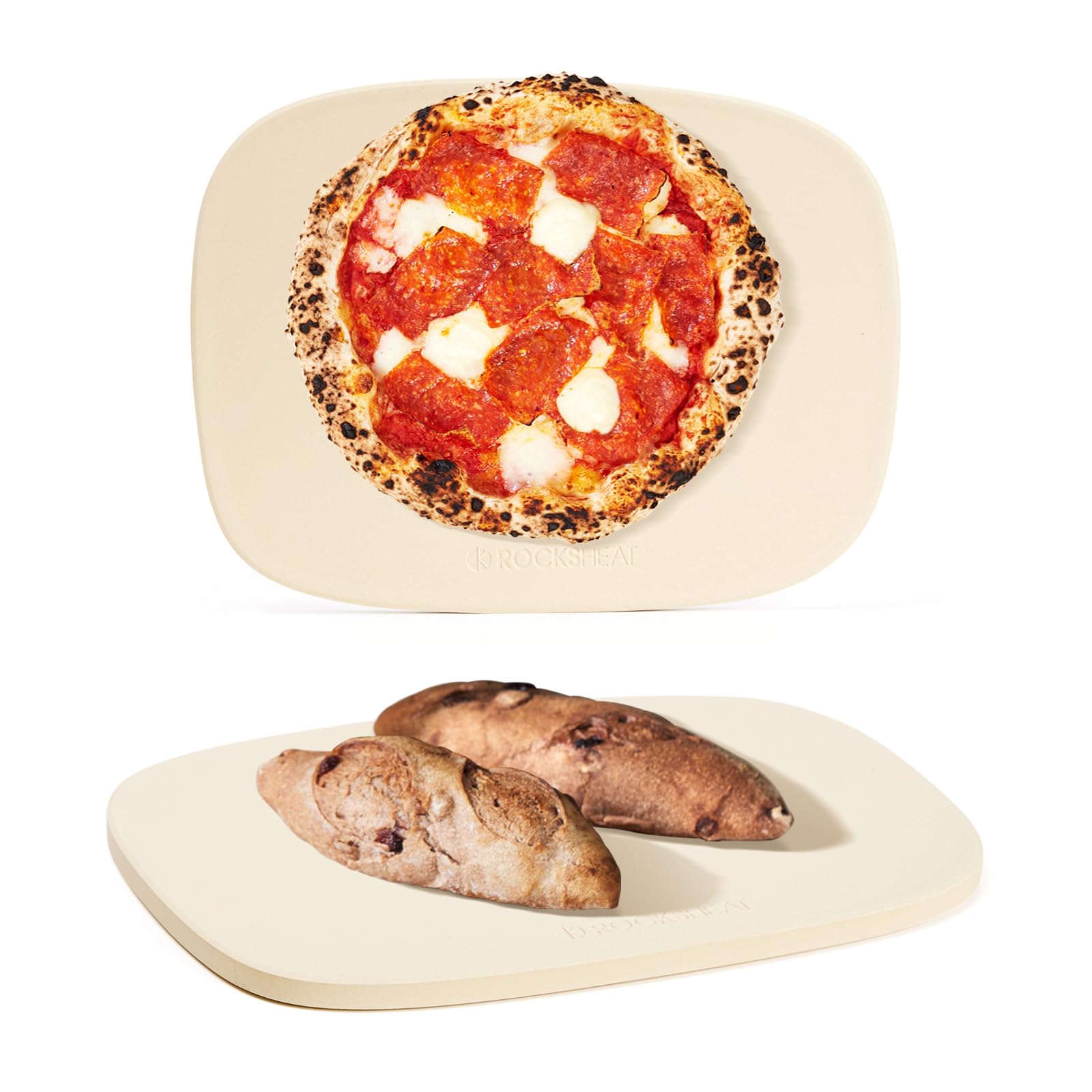 ROCKSHEAT Pizza Stone, Unique Shape 40 x 30cm Pizza Stones for Oven Grill BBQ, Heavy Duty Cordierite Baking Stone for Pizza & Bread & Cookies, Innovative Irregular Design Grilling Stone