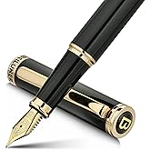 BEILUNER Black Fountain Pen,Stunning Luxury Pens with 24K Gold Accents, Gorgeous 24K Gilded Nib(Extra Fine), Fancy Pen Gift for Men&Women -Ink Converter-Elegant, Reliable,Christmas Presents, Nice Pen