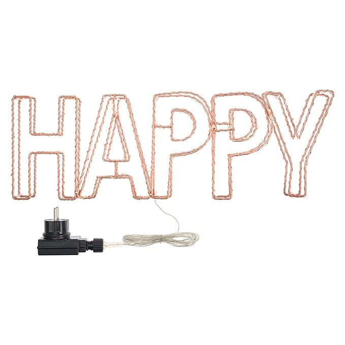 LuminalPark Leuchtschrift Happy 46 x h 15 cm, 80 Micro LEDs warmweiß, kupferfarbener Metalldraht