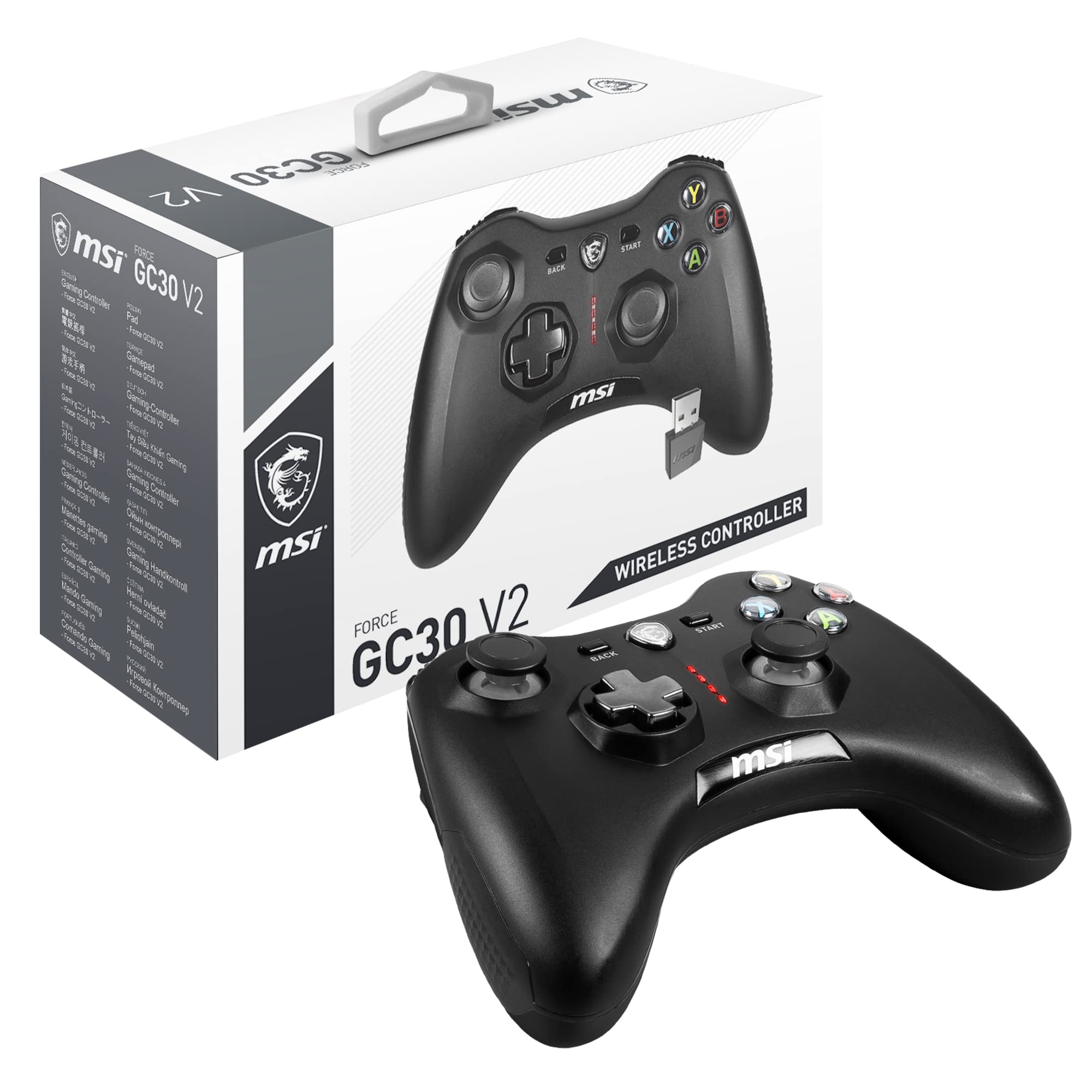 msi Force GC30 V2 Black Wireless Gaming Controller, Dual Vibration Motors, Dual Connection Modes, Interchangable D-Pads, Compatible with PC & Android