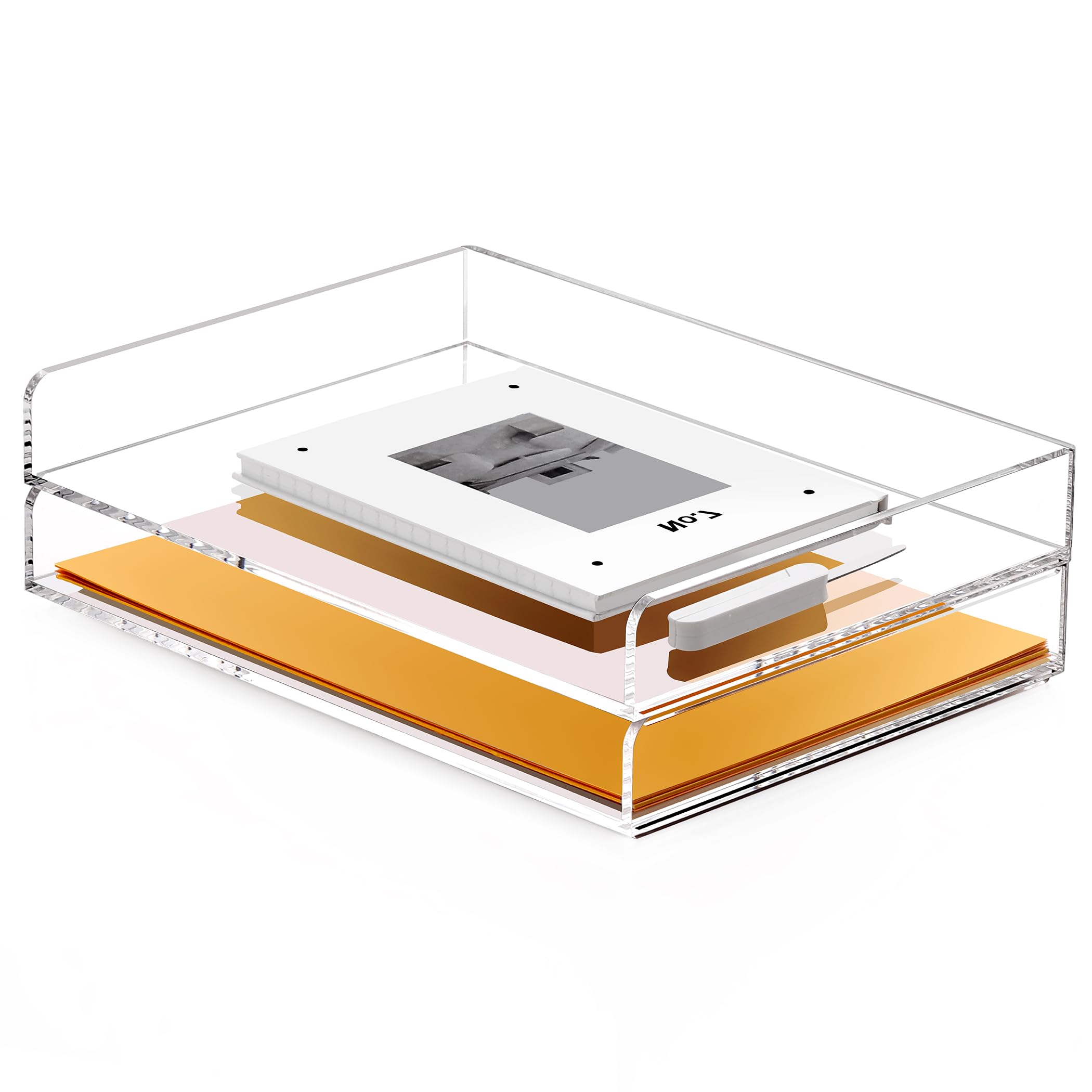 SANRUI 2 Tier- Stackable Paper Letter Tray, A4 File Trays Desk Organizer, Acrylic Desk Organizers and Accessories Sorter Tray, Clear Workspace Office Supplies Organizers, 12.4inx8.86inx3.46in