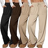 Sweetyweee 4 Pack Women's Lounge Pants Wide Leg Yoga Pants Drawstring Casual Elastic Sweatpants with Pockets Loose Casual