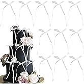 Ephlyn 30Pcs Bow Cupcake Toppers Valentine's Bowknot Ribbons Coquette Bow High Footed Cup Balloon Wall Party Decorations Cake Dessert Picks Baby Girl Birthday Wedding Party Supplies White