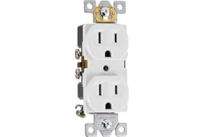 GE UltraPro Duplex Heavy-Duty Receptacle, White, Wall Outlet, Reinforced Yoke, Self-grounding Clip, 3 Prong, Supports 15A, UL Listed, 42157