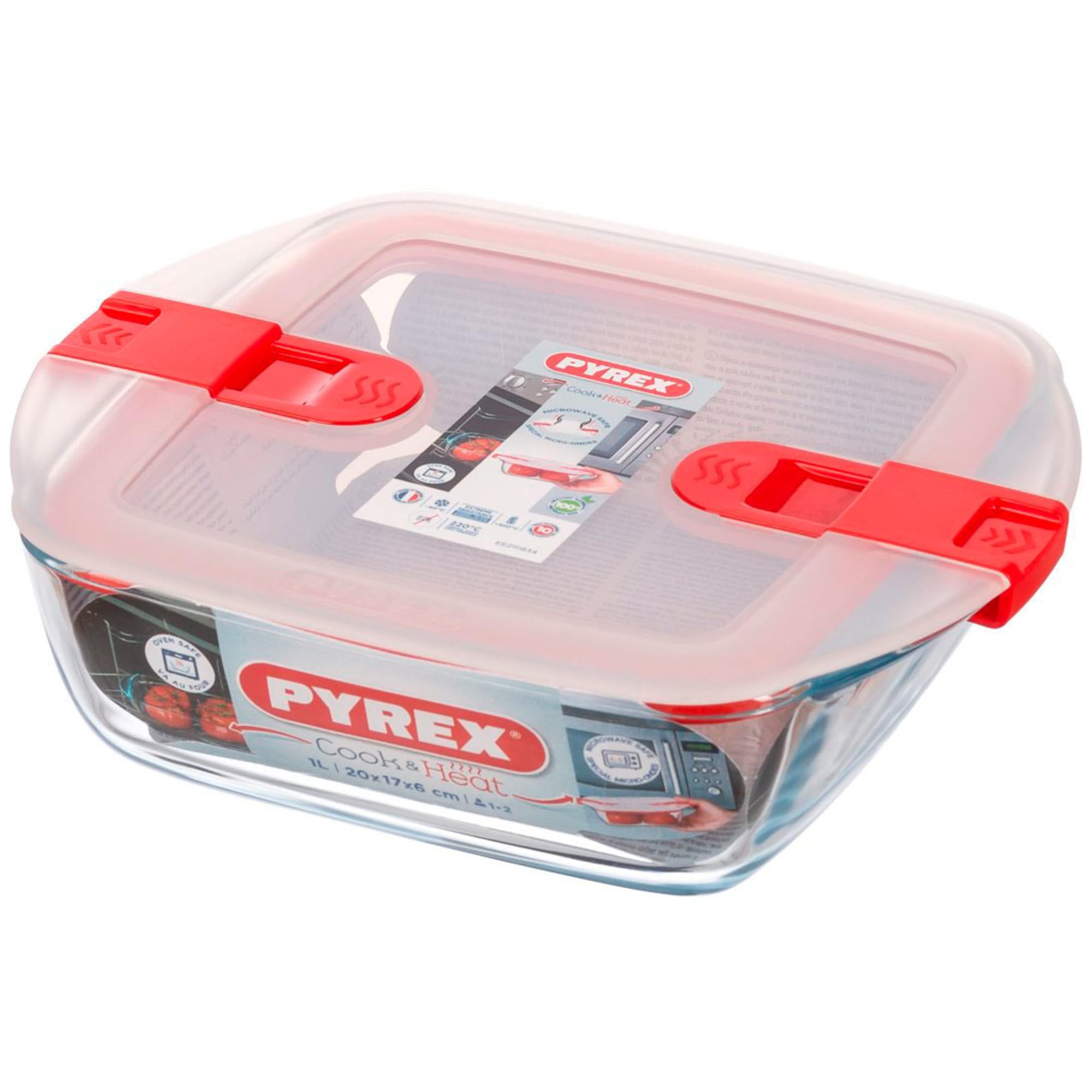 Pyrex Cook & Heat Square Dish with Lid - 200x170mm 1Ltr