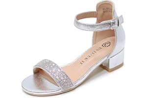 Vonair Girls Sandals Low Heels Ankle Strap Open Toe Dress Shoes Flower Girl Party Wedding Shoes for Girls