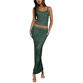 WUDODO Women's Sequin Dress 2 Piece Night Out Outfits Clubwear Party Dresses Cami Crop Top and Split Midi Skirt Sets