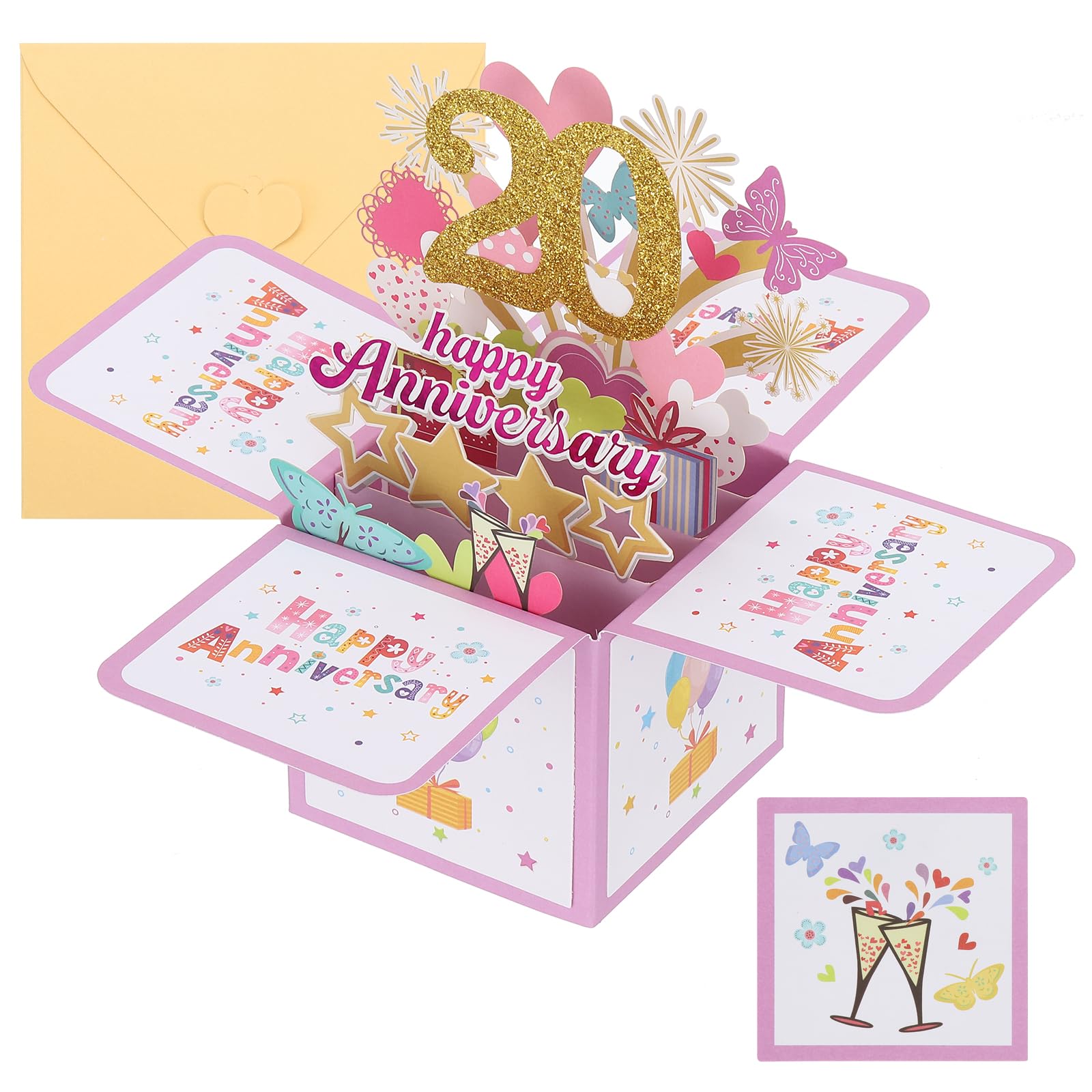 PATIKIL 20 Year Anniversary Card, Happy Anniversary Cards Wedding Anniversary Card for Wife Men Her Couple, Pink