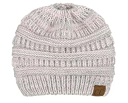 C.C BeanieTail Soft Stretch Cable Knit Messy High