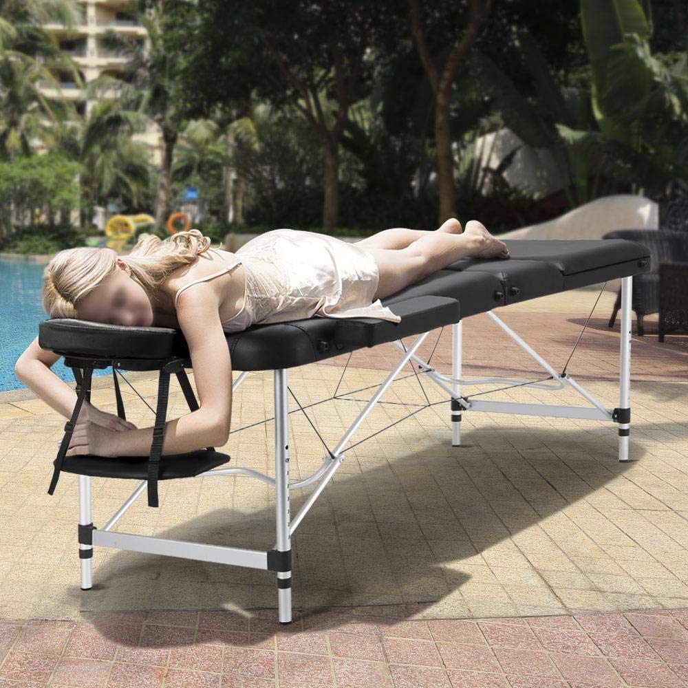 Yaheetech Folding Massage Table Portable Spa Bed Adjustable Aluminium Salon Bed 3 Fold 84 Inch Extra Wide Face Cradle Bed : Beauty