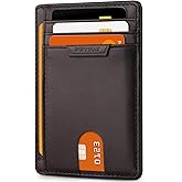 Buffway Slim Wallet for Men Women Minimalist Small Leather Front Pocket Wallets with RFID Blocking and Gifts Box - Bassa Chocolate