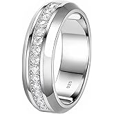 SweetJew Mens Moissanite Wedding Band 925 Sterling Silver 13 Round Cut Lab Created Stones Engagement Promise Ring Gift for Him Size 7-14