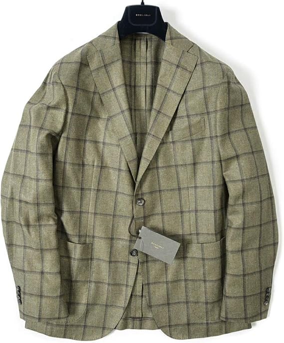 Amazon ボリオリ K Jacket テーラード ジャケット 2bシングル 春夏 メンズ シルク リネン ウール チェック グリーン 並行輸入品 コート ジャケット 通販