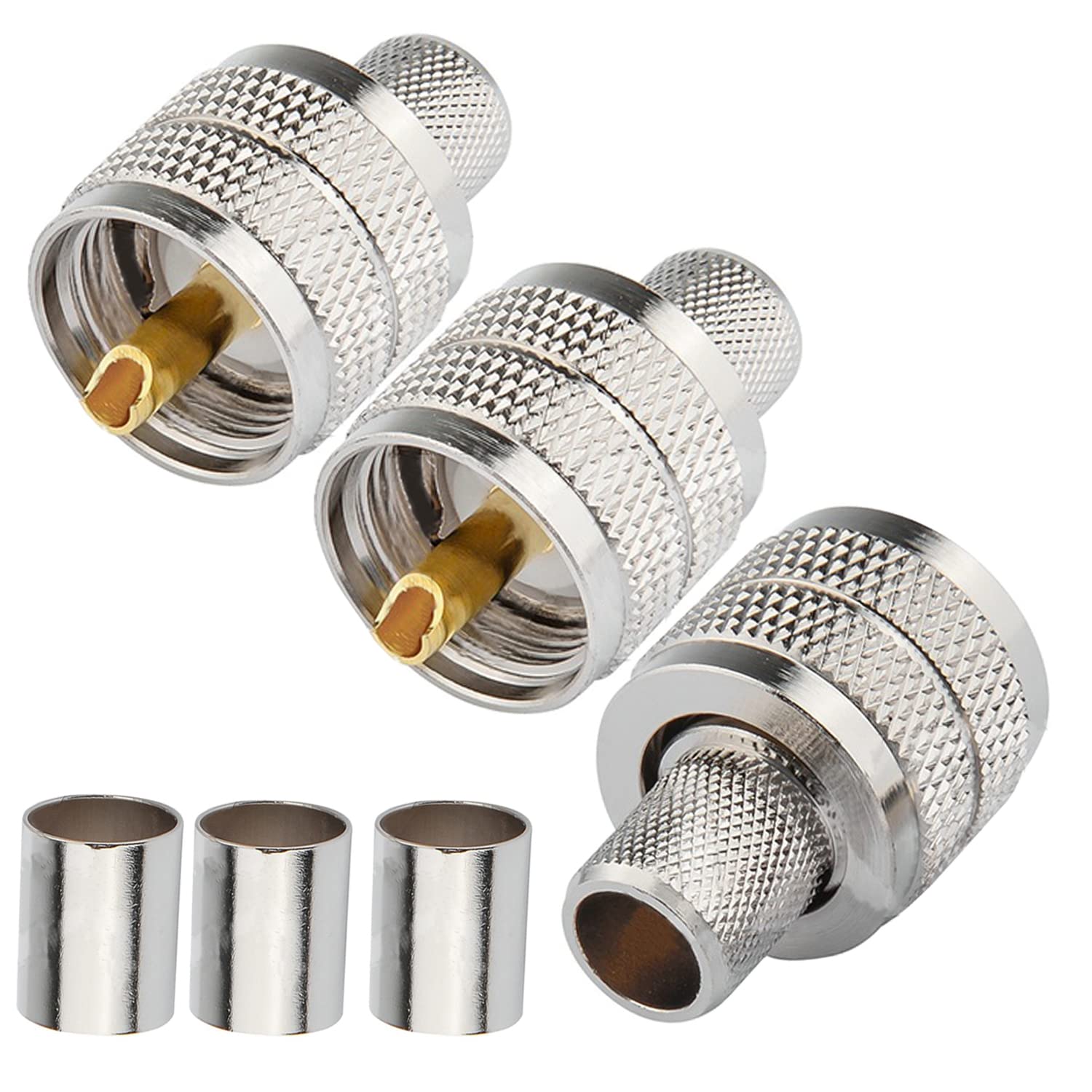 Fohevers 3 Pack UHF PL259 Male Plug Crimp Coax Connector – 50 Ohm RF Coaxial Cable Adapter for CB Radio/Ham Radio/Antenna