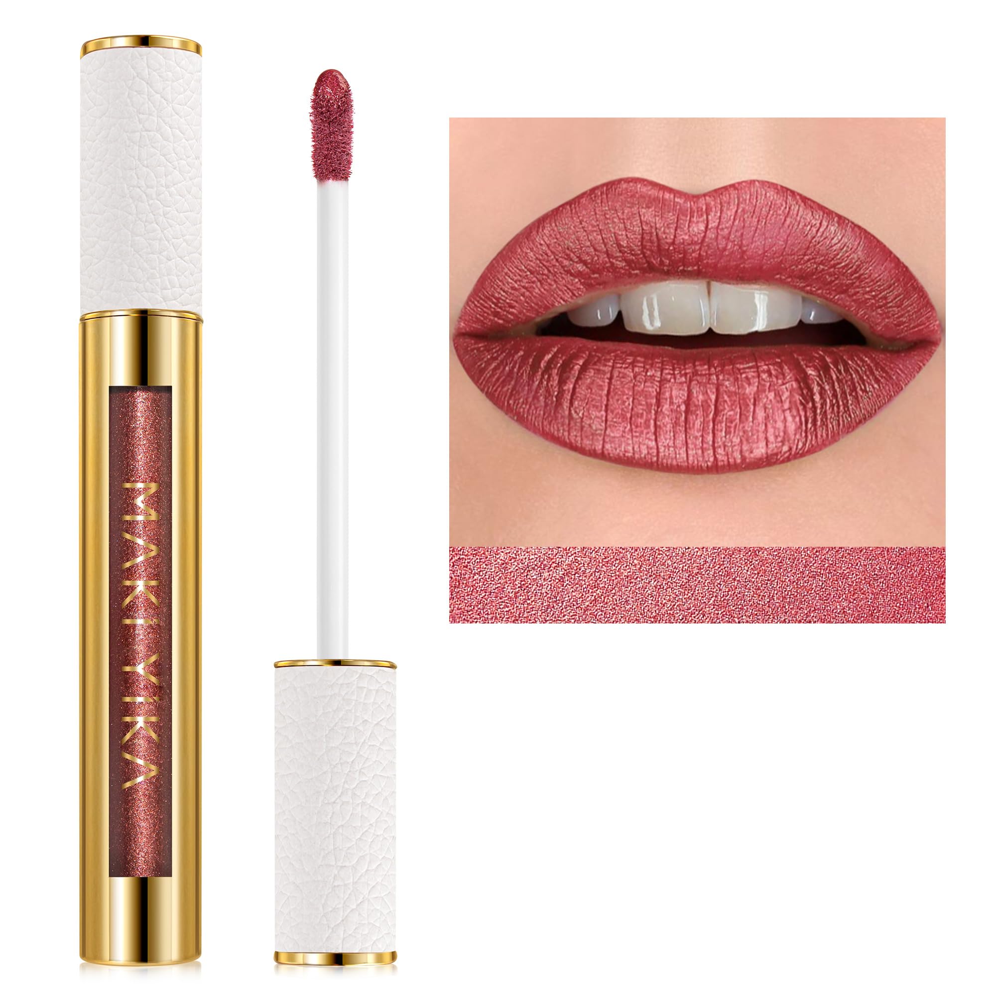 Photo 1 of MAKI YIKA Red Lipstick for Women Metallic Lipsticks Glitter Long Lasting Lipstick No Smudge No Transfer Liquid Pink Lip Gloss (BR05 Victoria)