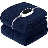 Sealy Electric Blanket Heated Throw 50"x60" Soft Double Sherpa Super Cozy with 6 Fast Heating Levels & 2-10 Hours Auto-Off, Over-Heat Protection, Machine Washable, Navy Blue