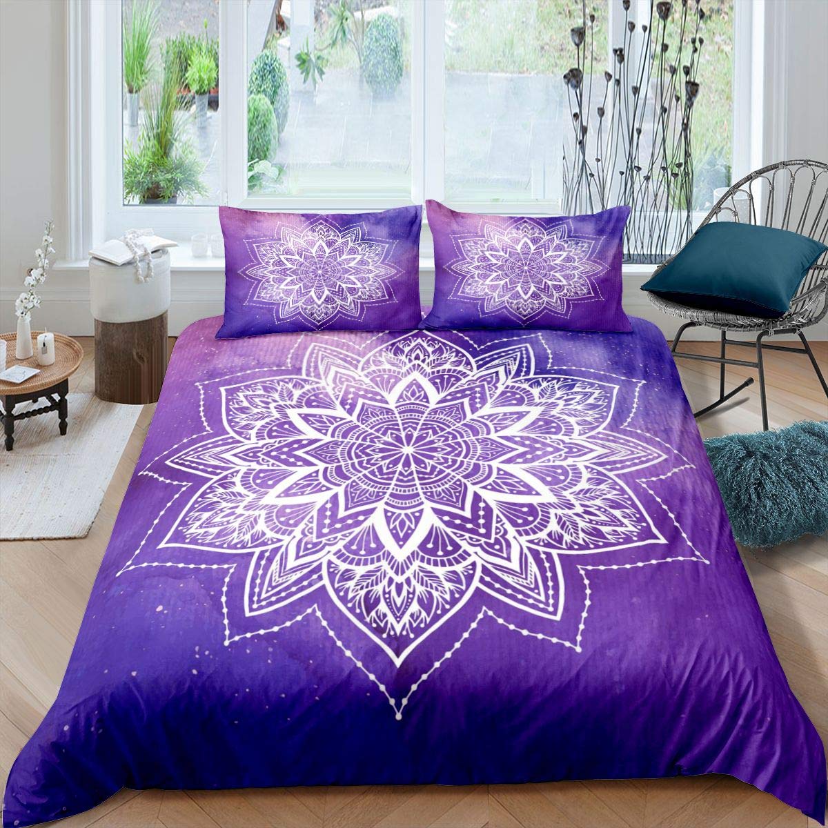 Boho Mandala Duvet Cover Hippie Mandala Comforter Coverative Exotic Floral Bedding Set For Kids Adults Indian Bohemian Style Bedspread Cover Ultra Soft King Size