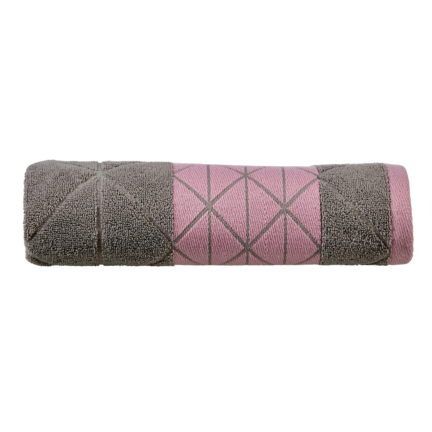 Olivia Rocco Towels Inca Super Soft Cotton Towel Luxury Diamond Jacquard Hand Bath Sheet Bathroom Hotel Collection, Bath Towel Grey/Pink
