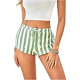 MakeMeChic Women's Striped Mini Shorts Drawstring Waist Wide Leg Summer Shorts