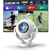 Smart Projector with Wifi and Bluetooth, Native 1080P 4K Support Projector | 400 ANSI, Android 14, Electric Focus Auto Keystone, Portable Mini Projector for Home Outdoor, Phone, Laptop, PS5 Compatible