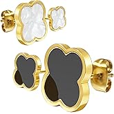 Aimétte Monette Hypoallergenic Gold Earrings, Flower Clover Earring, White/Red/Black Gold Hoop Stud Earrings for Women Trendy, Clover Jewelry Gifts, Valentines Day Gifts for Her