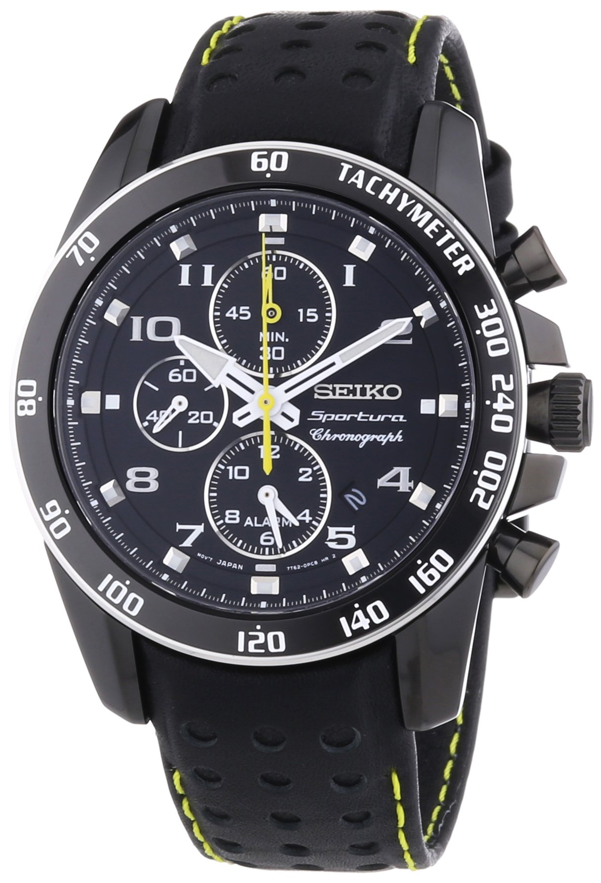 Seiko Sportura SNAE67P1 Men's Leather Strap Black Dial Chronograph Alarm  Watch - Buy Online - 9677094