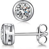 Han han Stud Earrings for Women, 925 Sterling Silver Bezel Halo Stud Earrings with Cubic Zirconia