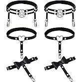 Syhood 6 Pieces Thigh High Garter Belt Heart Star Shaped Butterfly Knot Punk Leg Garter with Anti Slip Clips Elastic Punk Gothic Adjustable Thigh Ring for Women