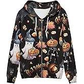 Biyejit Women's Novelty Print Zip Up Hoodies Long Sleeve Hooded Sweatshirt Jacket with Pocket