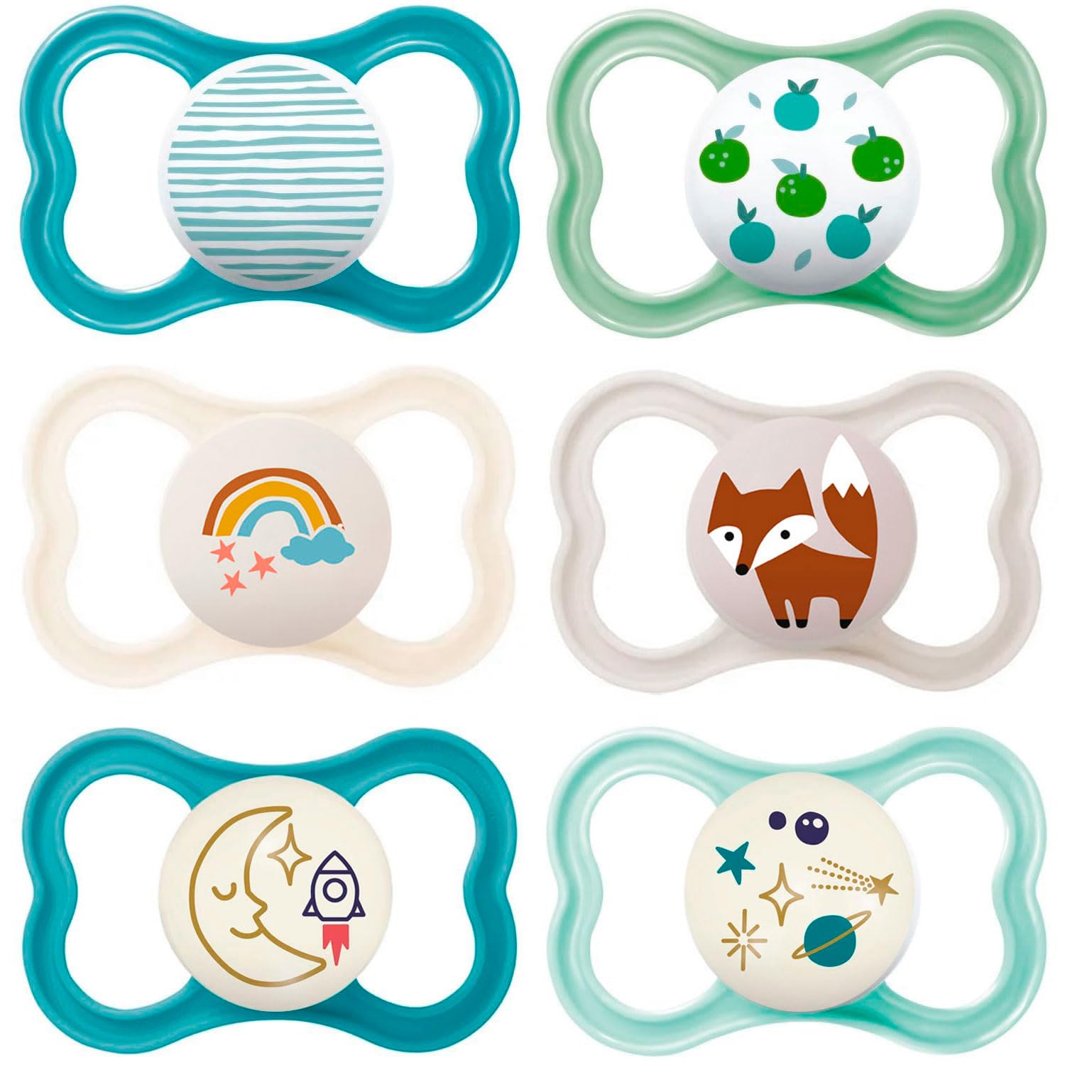 MAM Air Silicone Dummies 16+ Day & Night, mega-pack of 6 with 3 sterilised transport boxes