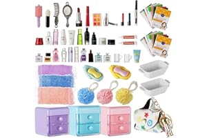 GALAOMA 72Pcs Dollhouse Mini Jewelry Storage Case Handbag Towel Cosmetic Set Bathroom Acessories Toothbrush Shampoo Perfume Hair Dryer Comb Purse Decor DIY Doll Backpack Girl Micro Scene