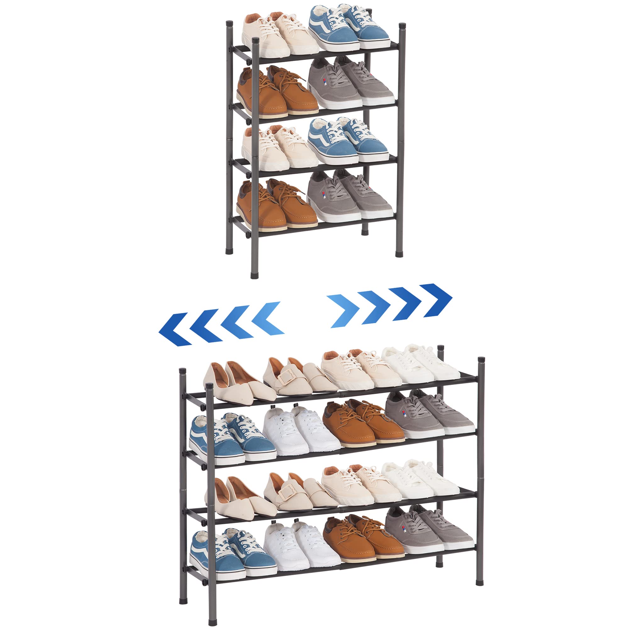 Photo 1 of STORAGE MANIAC Expandable Shoe Rack, 16 Pairs Stackable Small Shoe Rack, Metal Adjustable Shoes Organizer for Closet, Entryway, Hallway, Garage, Front Door, Shoes Shelves, Black 4 Tier