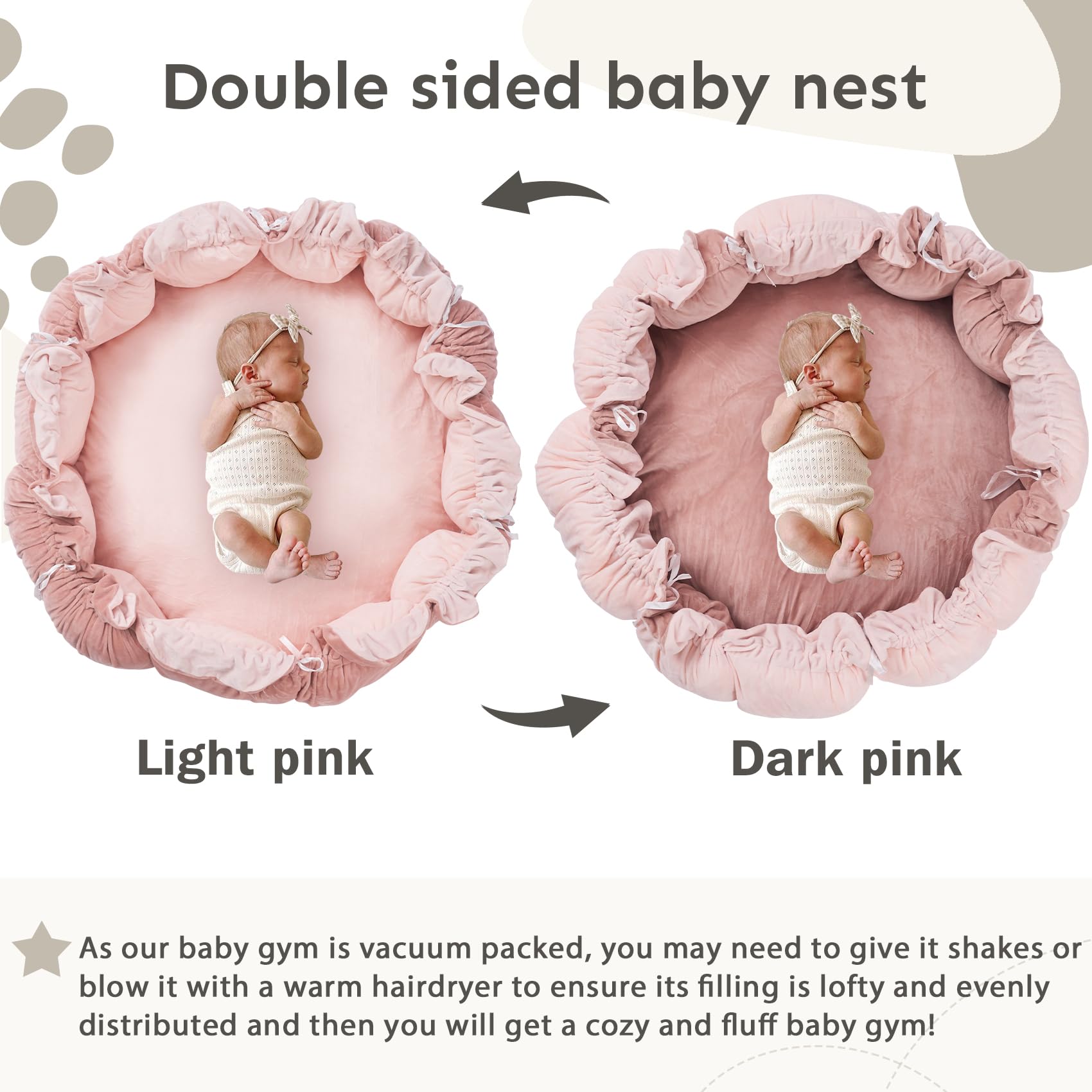 5-in-1 Thick & Plush Baby Play Gym, Baby Play Mats for Floor, Tummy Time Mat with 6 Toys, Convertible Stage-Based Developmental from Babies to Toddlers, Ball Pit, Pink