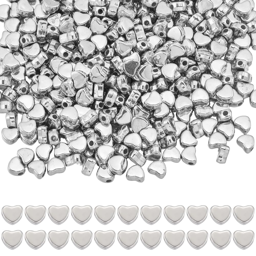 SUNNYCLUE 1 Box 600Pcs Silver Heart Spacer Bead Love Hearts Beads Bulk Plastic Platinum Mother’s Day Smooth Heart Shaped Loose Bead with Small Hole for Bracelet jewellery Making DIY Necklace Earring