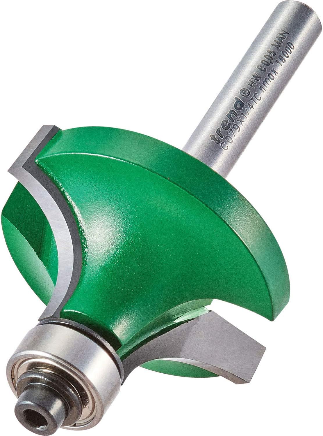 Trend CraftPro Bearing Guided Round Over Router Cutter, 1/4 Inch Shank, 12.7mm Radius, 19.1mm Cut Length